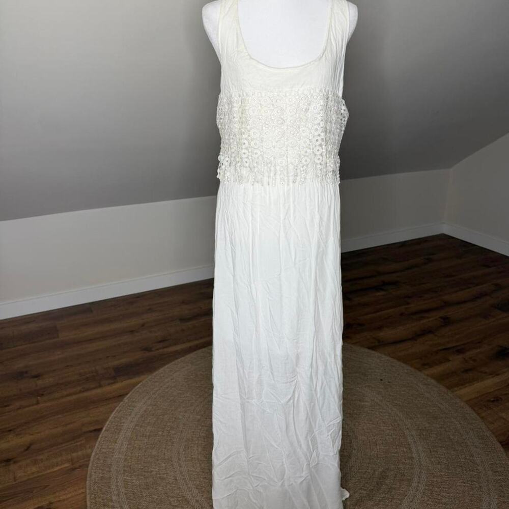 Marineblu White Maxi Dress L Open Back Lace Boho Beach Wedding NWT